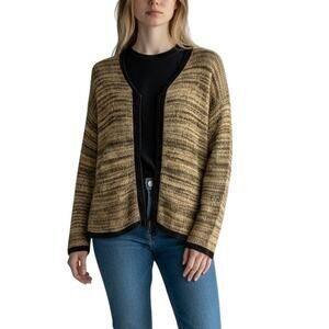 Cousin Johnny Zip Cardigan Womens M Tan Green‎ Cotton Knit Sweater Cozy Granola